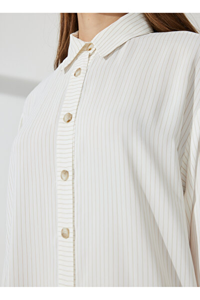 BROOKS BROTHERS Gömlek Yaka Bej Standart Kadın Elbise BBSP23FDR001