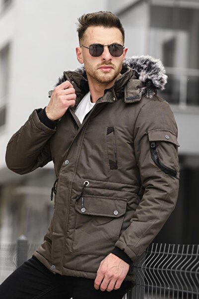 Oksit Remo Fur Lined Hooded Canvas Long Coat Parka