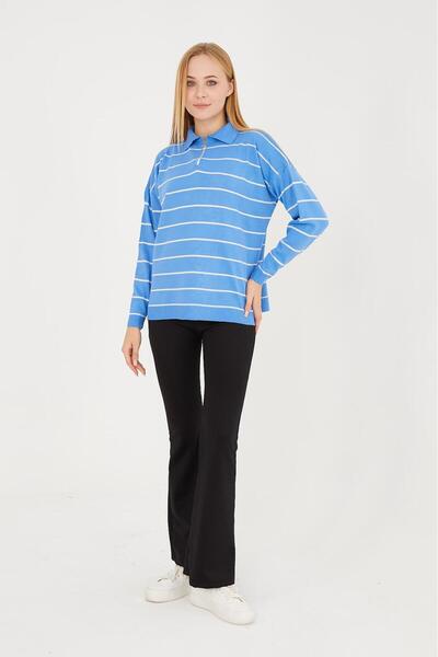 STOCX çizgili yakalı kadın bluz