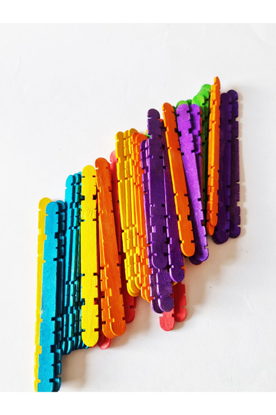 Modellino Doğal Ahşap Geçmeli Eklemeli Dil Dondurma Çubuğu - Renkli 50'li