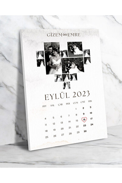 hediye hobim Kişiye Özel Kalp Kolajlı 12 Resimli Takvim 40x50 Kanvas