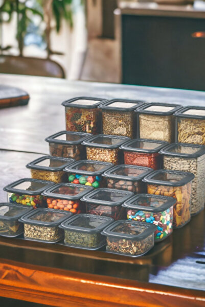 Melkan Home Food Container 20 Pieces Square Storage Container Dowry Set Square Lid Smoked Spice Bowl Set 20 Pieces