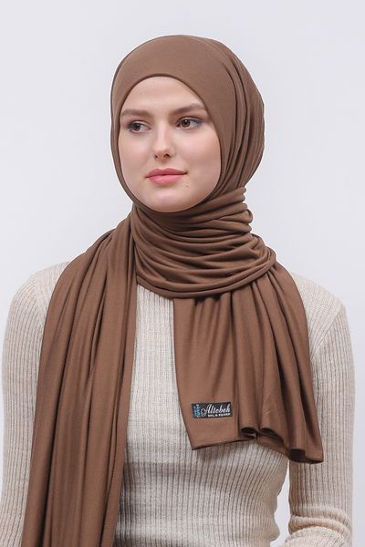 Altobeh Χτενισμένο σάλι Hijab Απλό Μαύρη Σοκολάτα