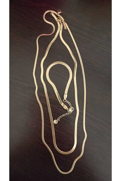 HKN AVM ACCESSORİES مجموعة أساور وقلادة من الفولاذ المقاوم للصدأ مكونة من قطعتين من سلسلة إيطالية ذهبية اللون للسيدات