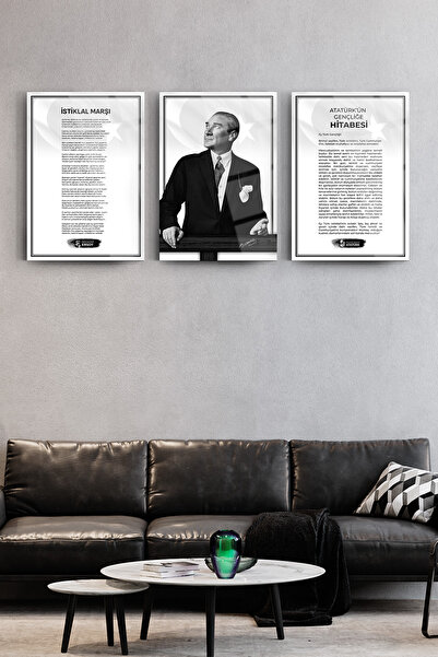 SRD Concept Atatürk 3'lü Set 7 Cam Tablo-Atatürk Tablosu-Atatürk Köşesi Tablo