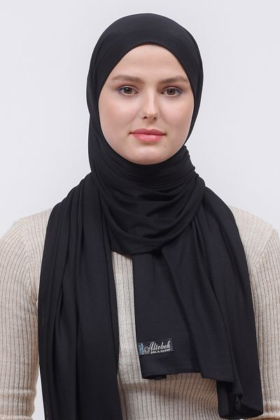 Altobeh Χτενισμένο βαμβακερό σάλι Hijab απλό μαύρο