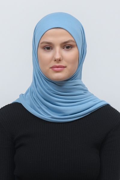 Altobeh Şal din bumbac pieptănat Hijab Albastru - Cusătură dreaptă
