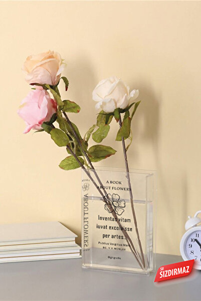 Gri Grafik Design Workshop Papatya Baskılı Şeffaf Kitap Vazo