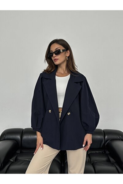 Elif Özbey Butik Μπλε μπλε μπαλόνι μανίκι καμπαρντίνα Oversize