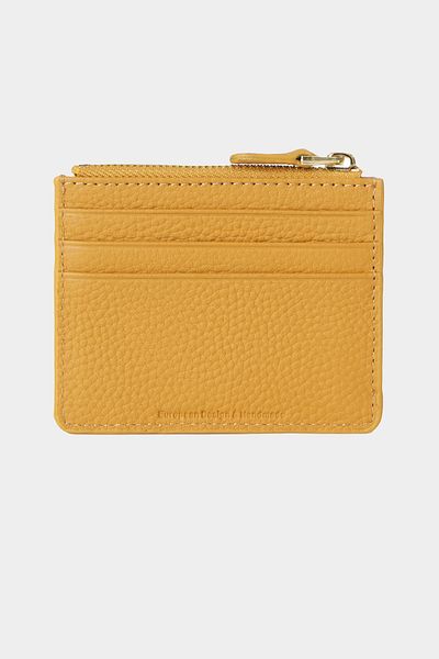 Grande 3603 Genuine Leather Coin Compartment Zippered Women's Men's Wallet Card Holder Yellow