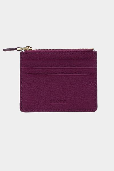 Grande 3603 Genuine Leather Coin Compartment Zippered Women's Men's Wallet Card Holder Purple