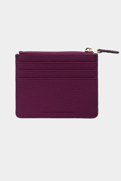Grande 3603 Genuine Leather Coin Compartment Zippered Women's Men's Wallet Card Holder Purple