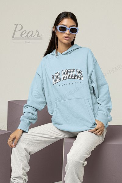 Pear Wear Hanorac supradimensionat cu glugă, cu 3 fire, cu imprimeu Los Angeles