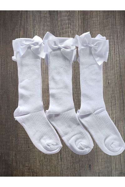 Leement socks Girl's 3 Pairs of Accessory Bow Cotton Knee-Cuff Socks