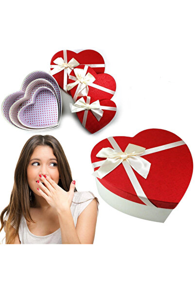 FırsatVar 3’lü Kalpli Hediye Kutusu Seti – Farklı Boylarda Kutu Takımı Sevgil...