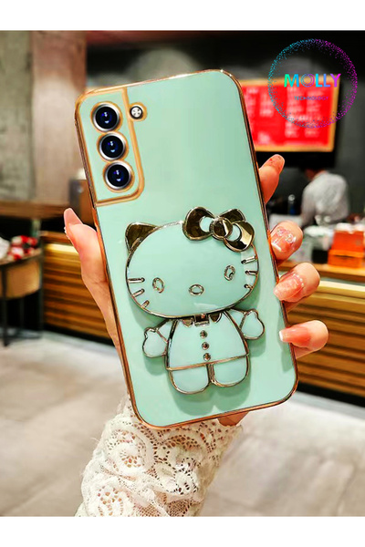 Molly Technology Samsung Galaxy S21 FE İçin Su Yeşili Hello Kitty Standlı Ken...