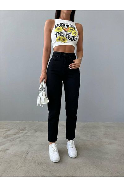 LAMİRAMOOD Linda Mom Black High Waist Pants