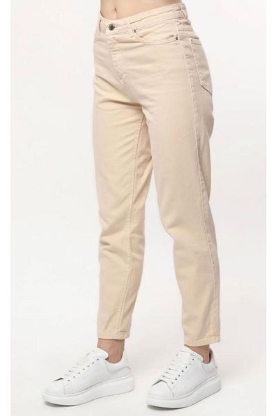 LAMİRAMOOD Mom Stone ψηλόμεσο γυναικείο μπεζ παντελόνι Jean