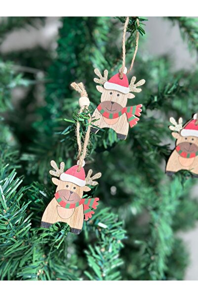 QUEEN AKSESUAR Set de 3 ornamente de Crăciun din lemn de pin, de lux, de colecție, cu coarne argintii, pentru decorarea bradului de Crăciun