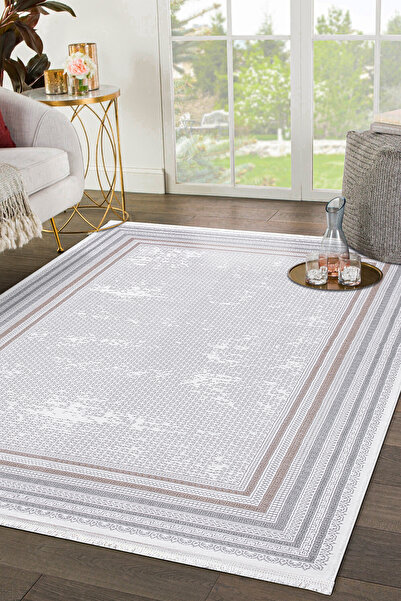 SİRİUS collection Grey Modern Fringed Soft Woven Machine Rug Living Room Living Room Kitchen Corridor