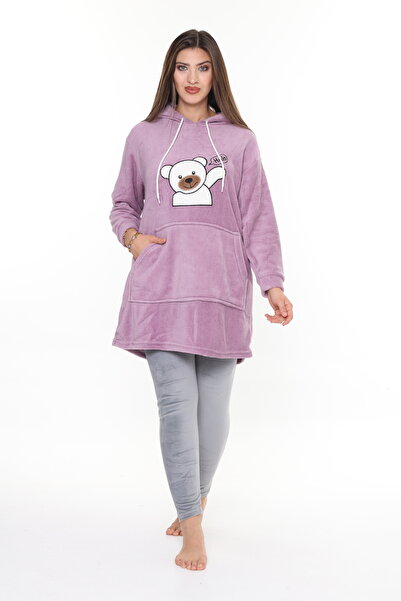 mervemoda Kadın Lila üst yumoş soft alt kadife Gri taytyüksek kalite ikili takım