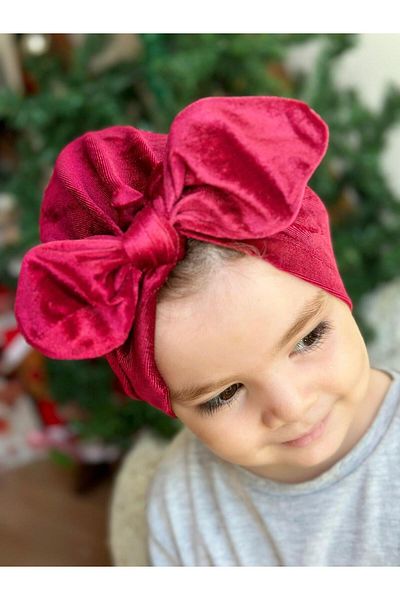 QUEEN AKSESUAR Luxury velvet female child wire-knot adjustable bow hair cap scarf burgundy red