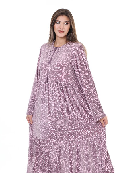 mervemoda فستان نسائي ليلكي مقاس كبير مخملي بطول كامل