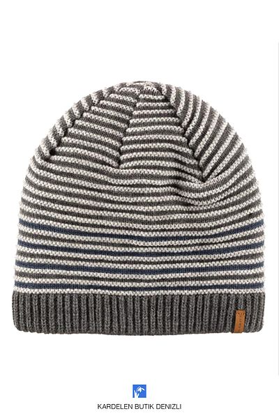 Kardelen Butik Denizli Knitwear Lined Striped Thermal Snow Beanie for Women and Men