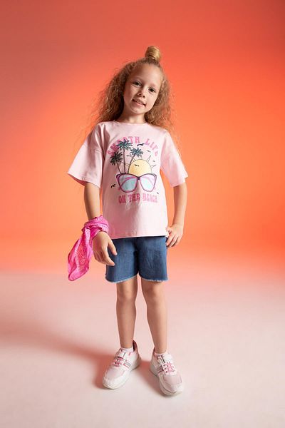 DeFacto Girl's Paperbag Elastic Waist Belted Jean Shorts