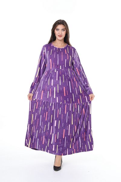 mervemoda Women's Purple Plus size velvet full-length dress