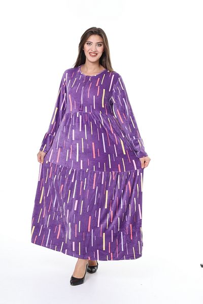 mervemoda Women's Purple Plus size velvet full-length dress