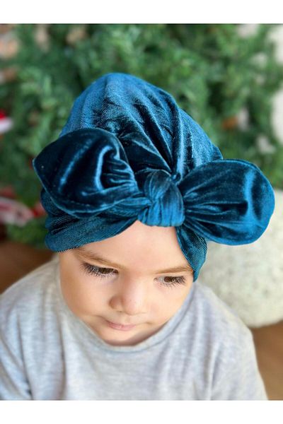 QUEEN AKSESUAR Luxury velvet female child wire-knot adjustable bow hair cap scarf petrol green blue