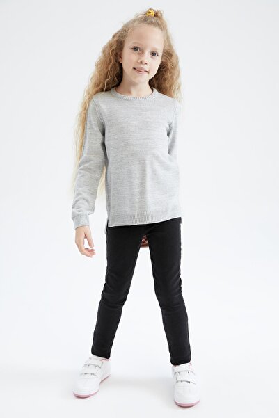 DeFacto Pulover pentru fete, cu croială normală, cu gâtul turnat
