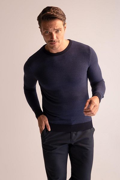 DeFacto Slim Fit Crew Neck Obšitý rukáv Detailní pletený svetr R1110az22wn