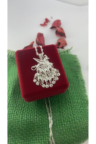 Midyat Artuklu Gümüşçülük Tavus Kuşu Modeli Telkari Gümüş Kolye