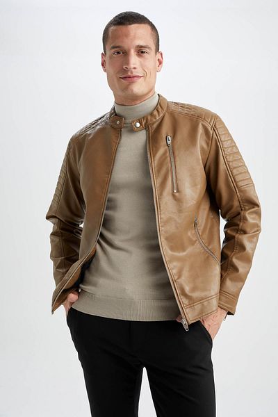 DeFacto Slim Fit Leather Waterproof Faux Leather Jacket