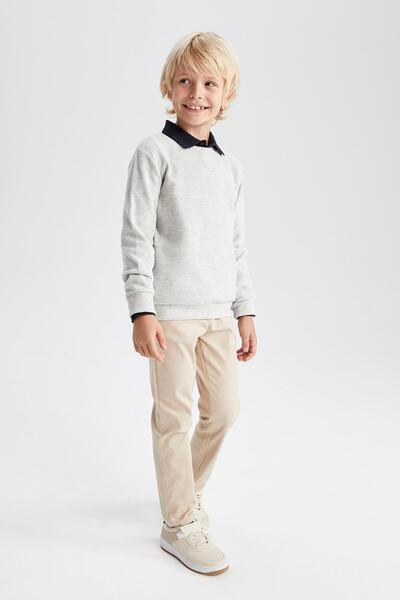 DeFacto Boy's Gray Crew Neck School Sweatshirt