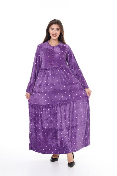 mervemoda Women's Purple Plus size velvet full-length dress