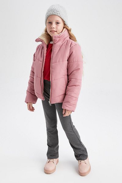 DeFacto Girl's High Collar Plush Lined Puffer Coat