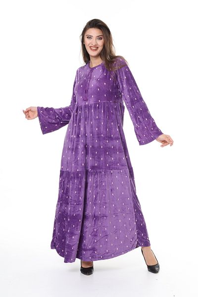 mervemoda Women's Purple Plus size velvet full-length dress