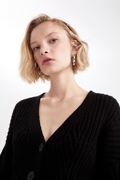 DeFacto V-Neck Button Detailed Knitted Cardigan
