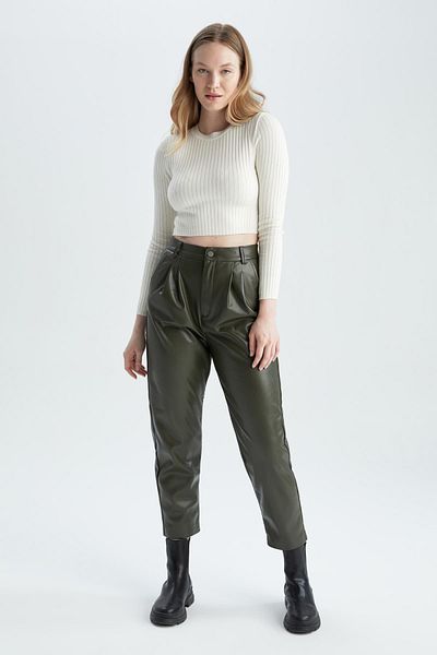 DeFacto Carrot Fit Pocket Faux Leather Trousers