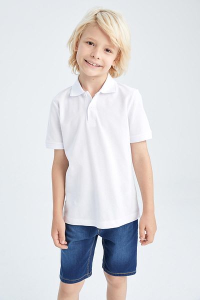 DeFacto Boy's White Pique Short Sleeve Polo School T-Shirt K1689a622au