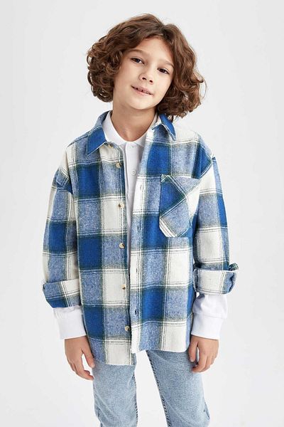 DeFacto Boy's Oversize Fit Long Sleeve Flannel Shirt