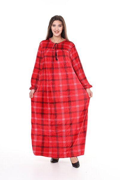 mervemoda Women's Red Plus size velvet full-length dress