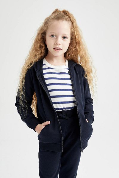 DeFacto Girl's Navy Blue Hooded School Cardigan