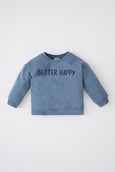 DeFacto Baby Boy Printed Crew Neck Soft Fuzzy Sweatshirt