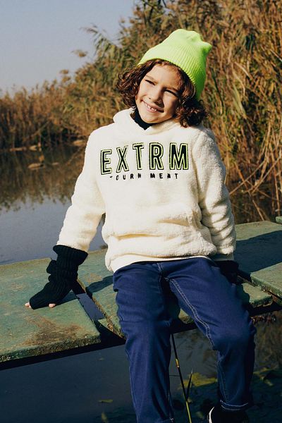 DeFacto Boy's Hooded Kangaroo Pocket Fleece Sweatshirt