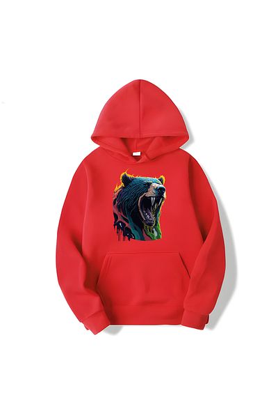 MAGORS SVART WEAR Hanorac cu mânecă lungă cu glugă din bumbac cu imprimeu Wild Bear