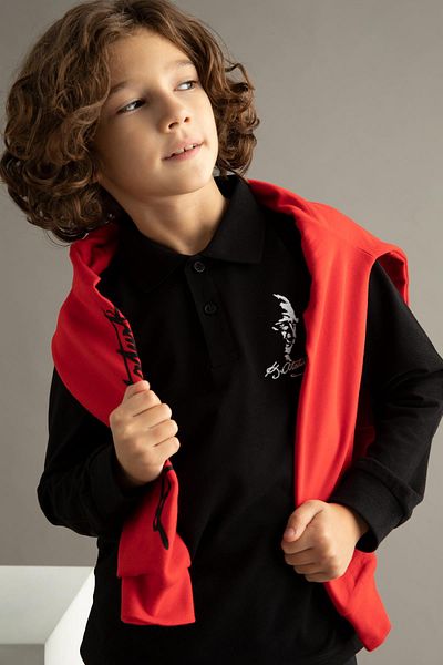 DeFacto Boy's Ataturk Printed Long Sleeve Polo T-Shirt